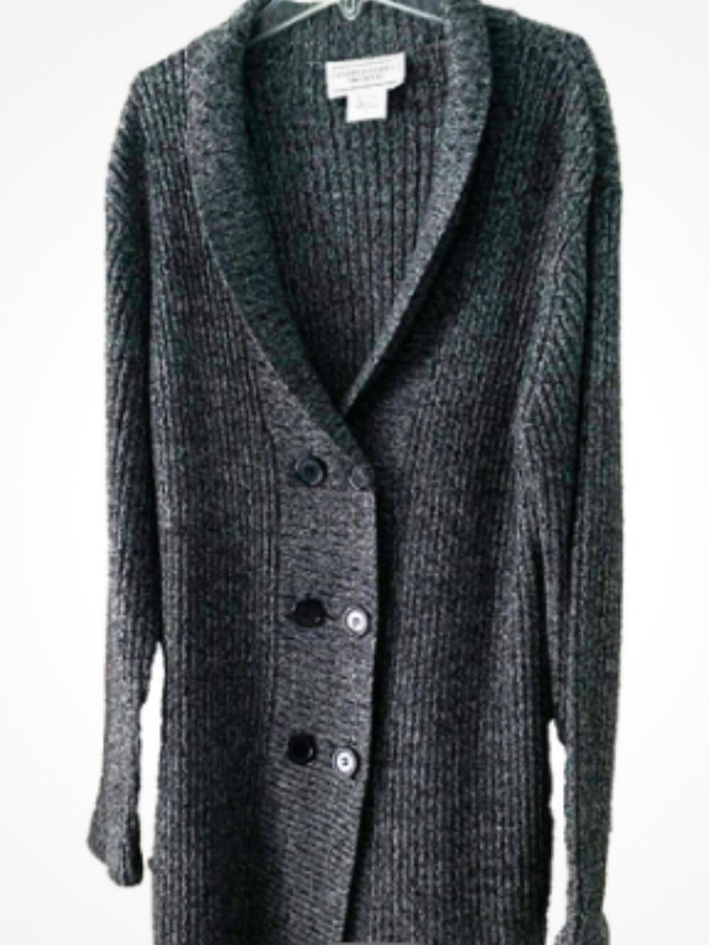 United States Sweaters Women's L Long Gray Black Rib Knit Cardigan Shawl Collar
